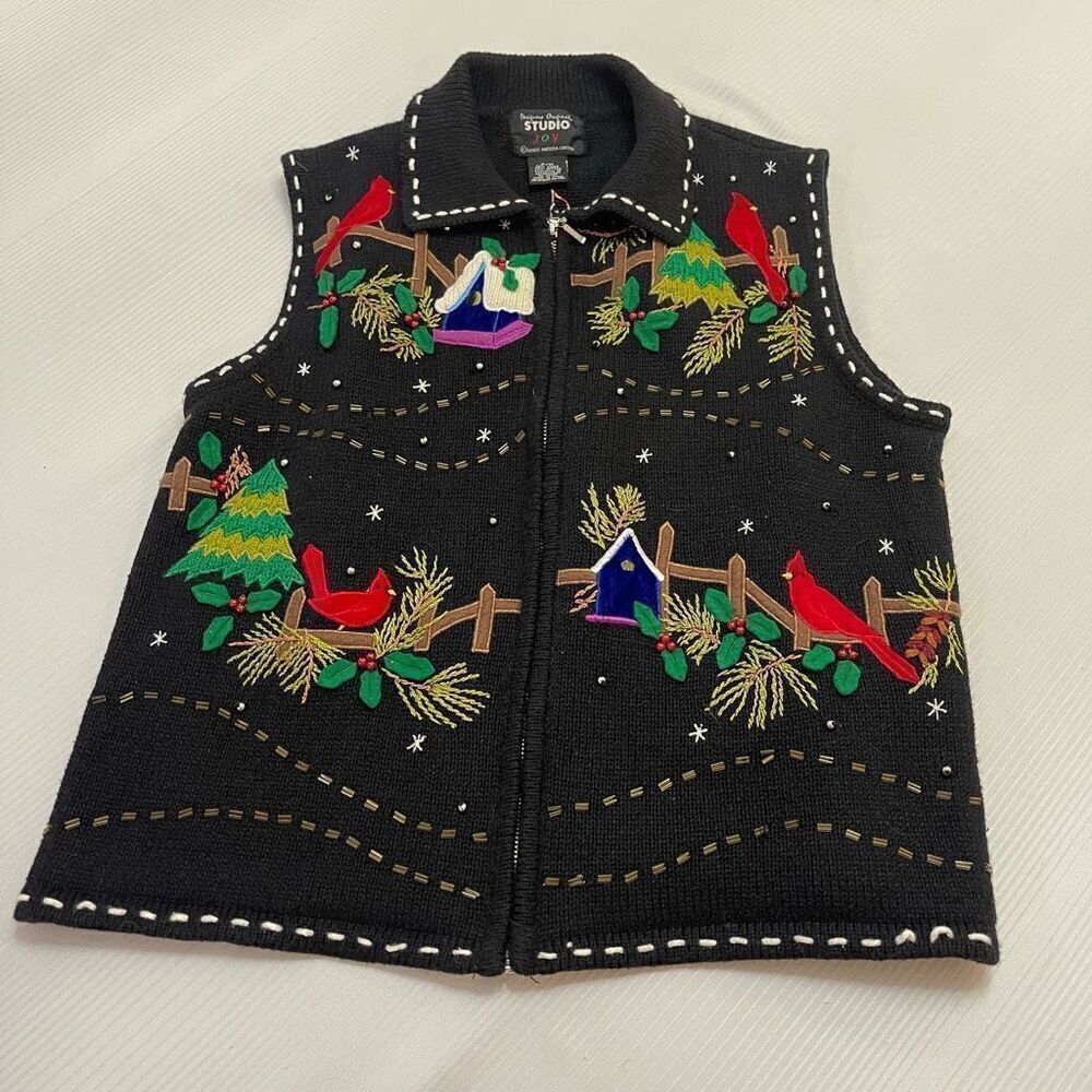 Designers Originals Studio Joy Christmas Cardinal Embellished Vest Size P/M